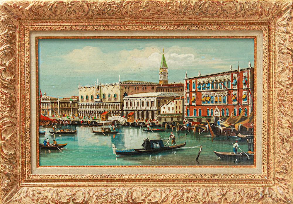 Appraisal: Venetian Scene with Gondolas Oil on Canvas Italy Venetian scene