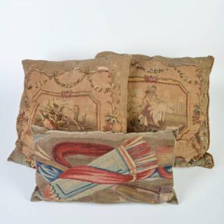 Appraisal: antique French tapestry pillows th th c military and figural