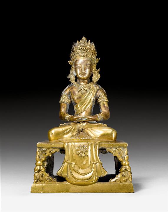 Appraisal: SEATED AMITAYUS Sino-Tibetan Qianlong Period H cm Gilded bronze Seated