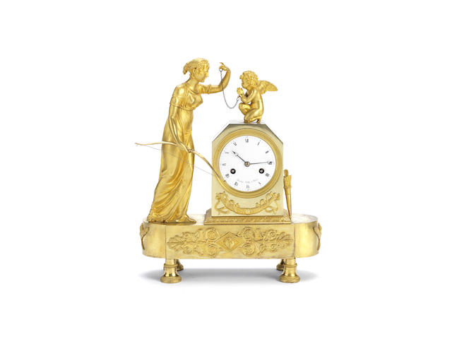 Appraisal: An Empire gilt bronze figural mantel clock the dial signed