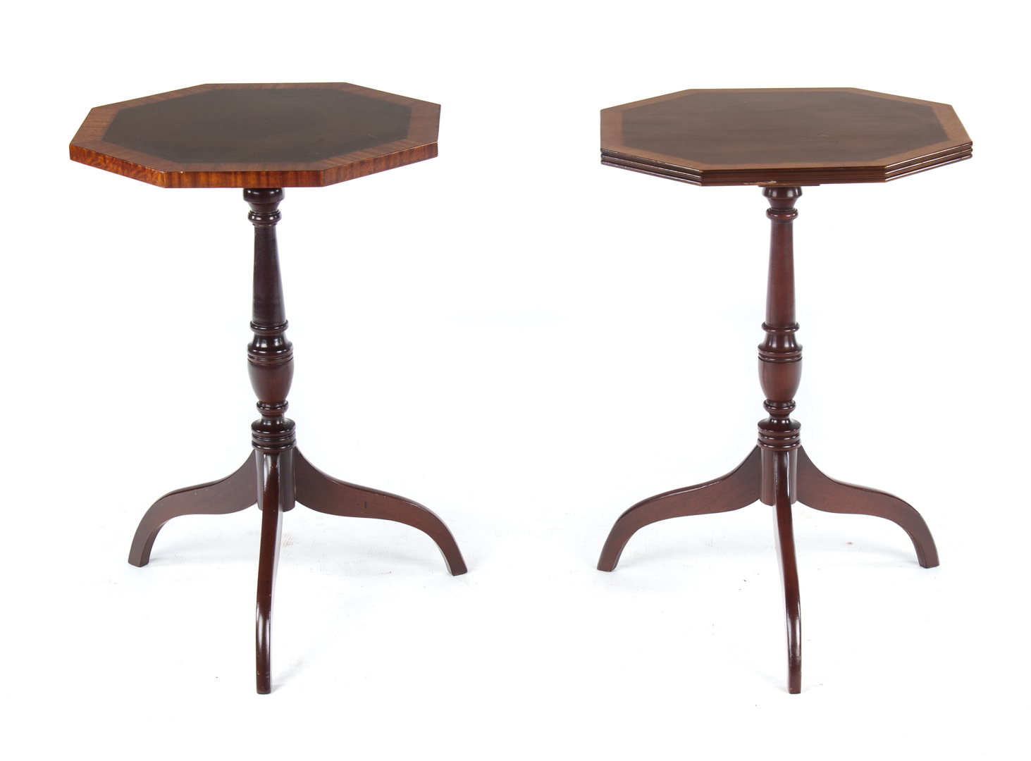 Appraisal: Pair of Federal style inlaid mahogany candlestands Undernumber