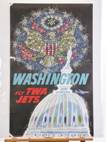 Appraisal: A vintage s TWA travel poster Washington Fly TWA Jets