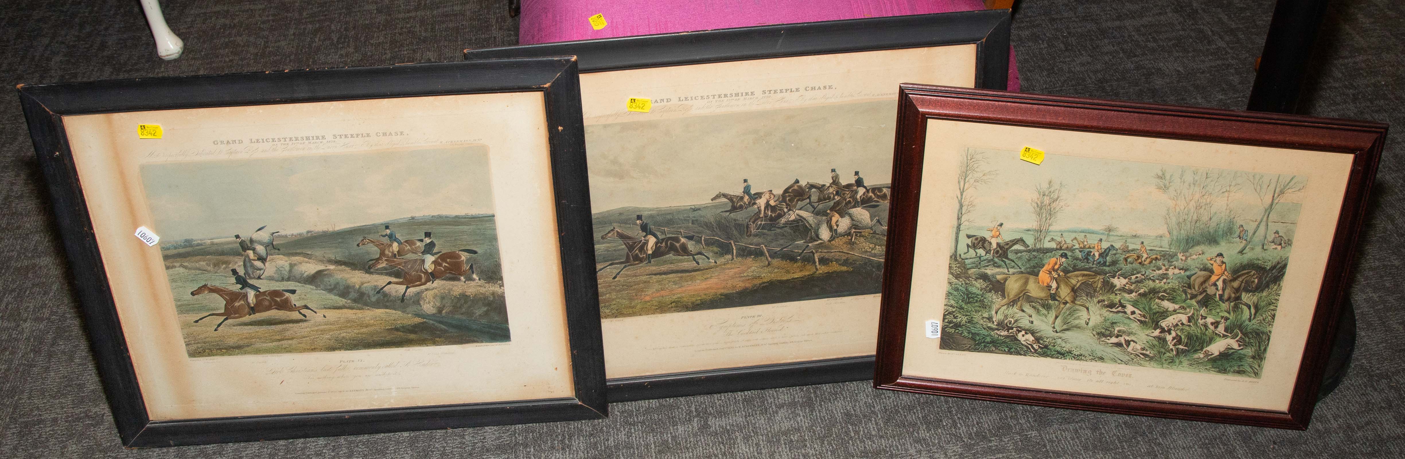 Appraisal: THREE ALKEN EQUESTRIAN PRINTS FRAMED Includes two Grand Leicestershire Steeple