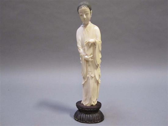 Appraisal: CHINESE CARVED IVORY FIGURES OF A ROBED WOMAN th C