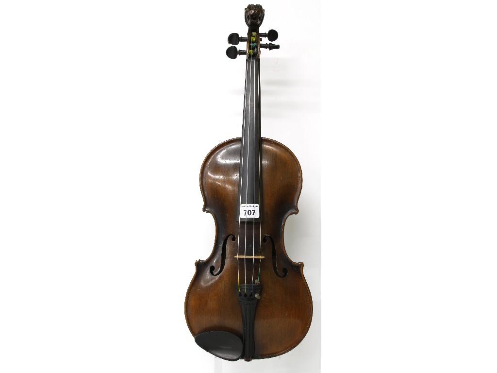 Appraisal: Late th century German Stainer copy violin with lion's head