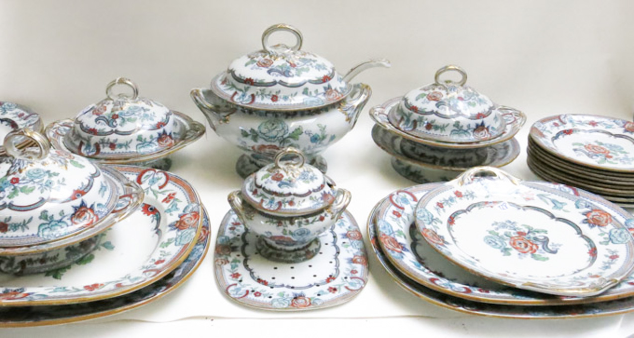 Appraisal: ENGLISH VICTORIAN IRONSTONE DINNERWARE SET fifty-five pieces in the Java