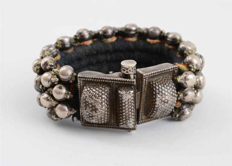 Appraisal: NORTH AFRICAN SILVERED METAL BRACELET With beaded band pin-held clasp