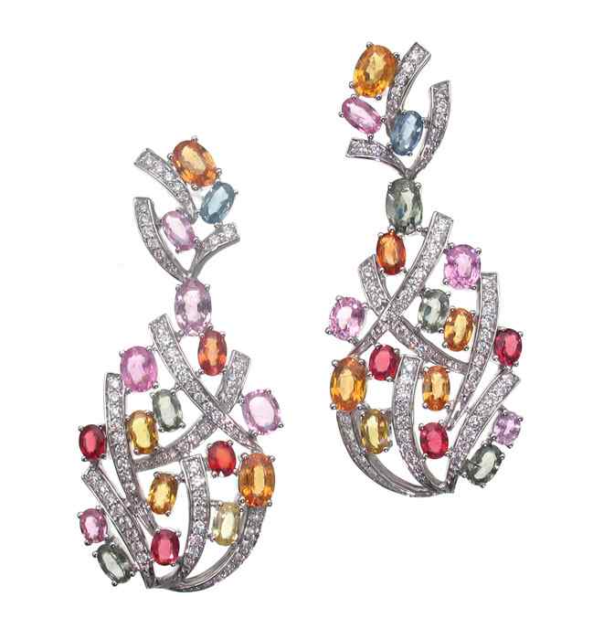 Appraisal: K WHITE GOLD AND MULTI COLOR SAPPHIRE EARRINGS K white