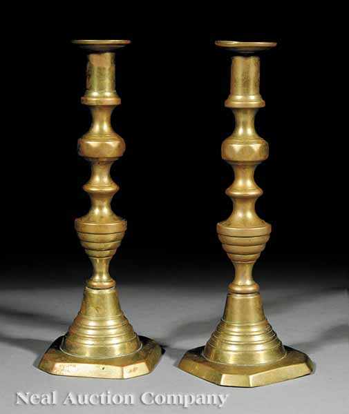 Appraisal: A Pair of American or English Classical Brass Candlesticks c