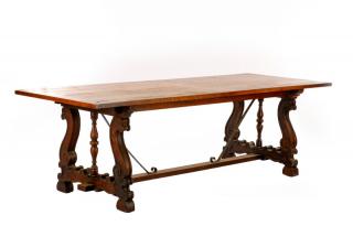 Appraisal: Spanish Style Oak Trestle Refectory Table Continental th century A