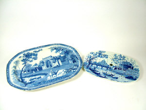 Appraisal: Rogers blue and white meat plate and non-matching Spode drainer