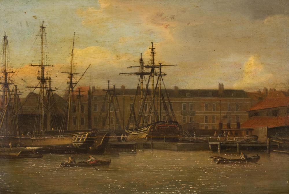 Appraisal: WAPPING HARBOR ENGLAND oil on panel late th early th