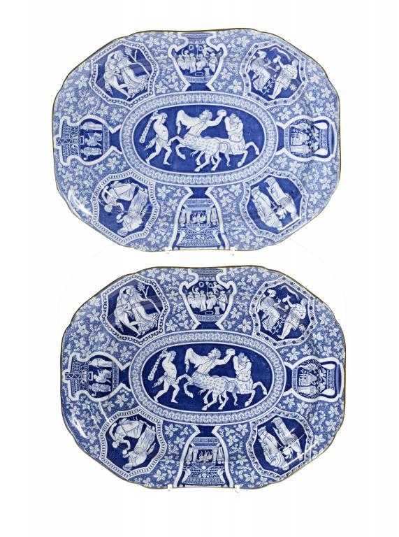 Appraisal: A PAIR OF SPODE BLUE PRINTED EARTHENWARE GREEK PATTERN MEAT