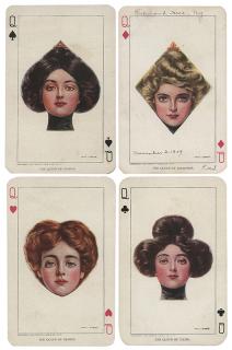 Appraisal: Set of Four Queens Playing Card Postcards New York Moffat