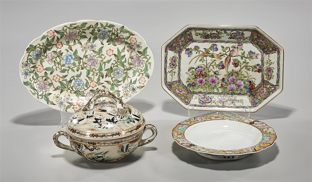 Appraisal: Four Chinese enameled porcelains including a covered tureen a bowl