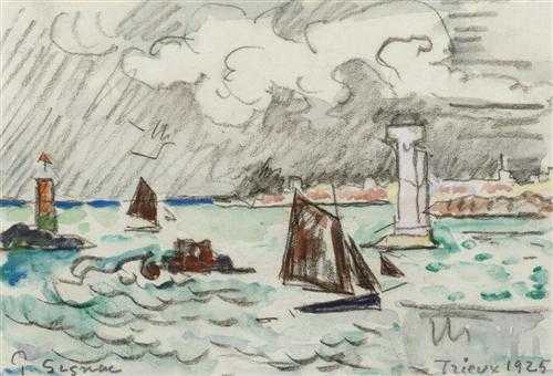 Appraisal: SIGNAC PAUL Paris Vue du Port de Trieux Watercolour over