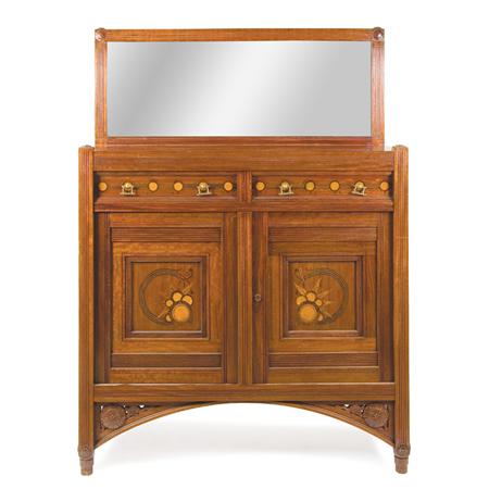 Appraisal: Aesthetic Movement Marquetry Inlaid Mahogany Dresser and Mirror Together with