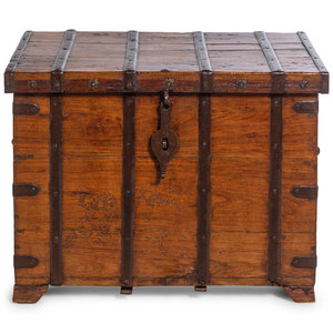 Appraisal: A Continental Iron Mounted Walnut Strong Box th th Century