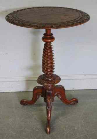 Appraisal: th Century Carved Tripod Base Table Fixed top From a