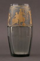 Appraisal: Glass Vase Possibly Moser Smokey glass vase has a mythological