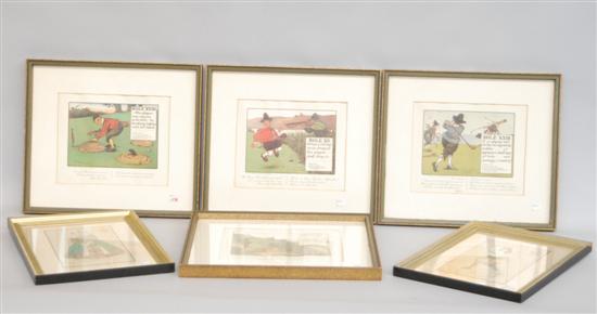 Appraisal: GROUP OF SIX ANTIQUE GOLF THEME PRINTS Two by FT