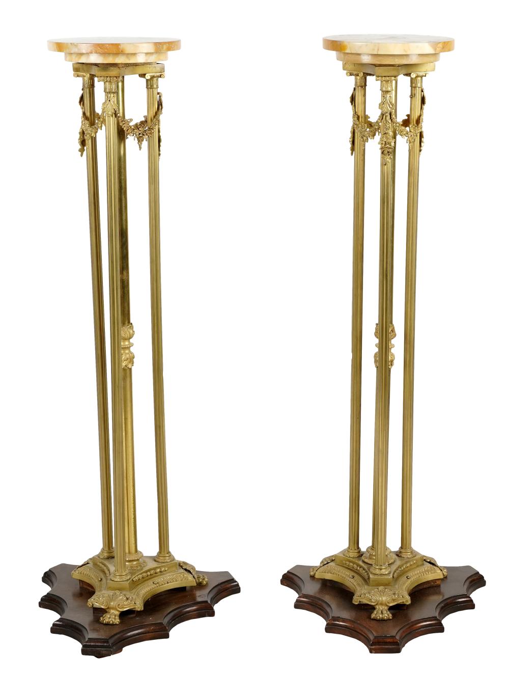 Appraisal: PAIR OF EMPIRE GILT METAL MARBLE FERN STANDSeach on a