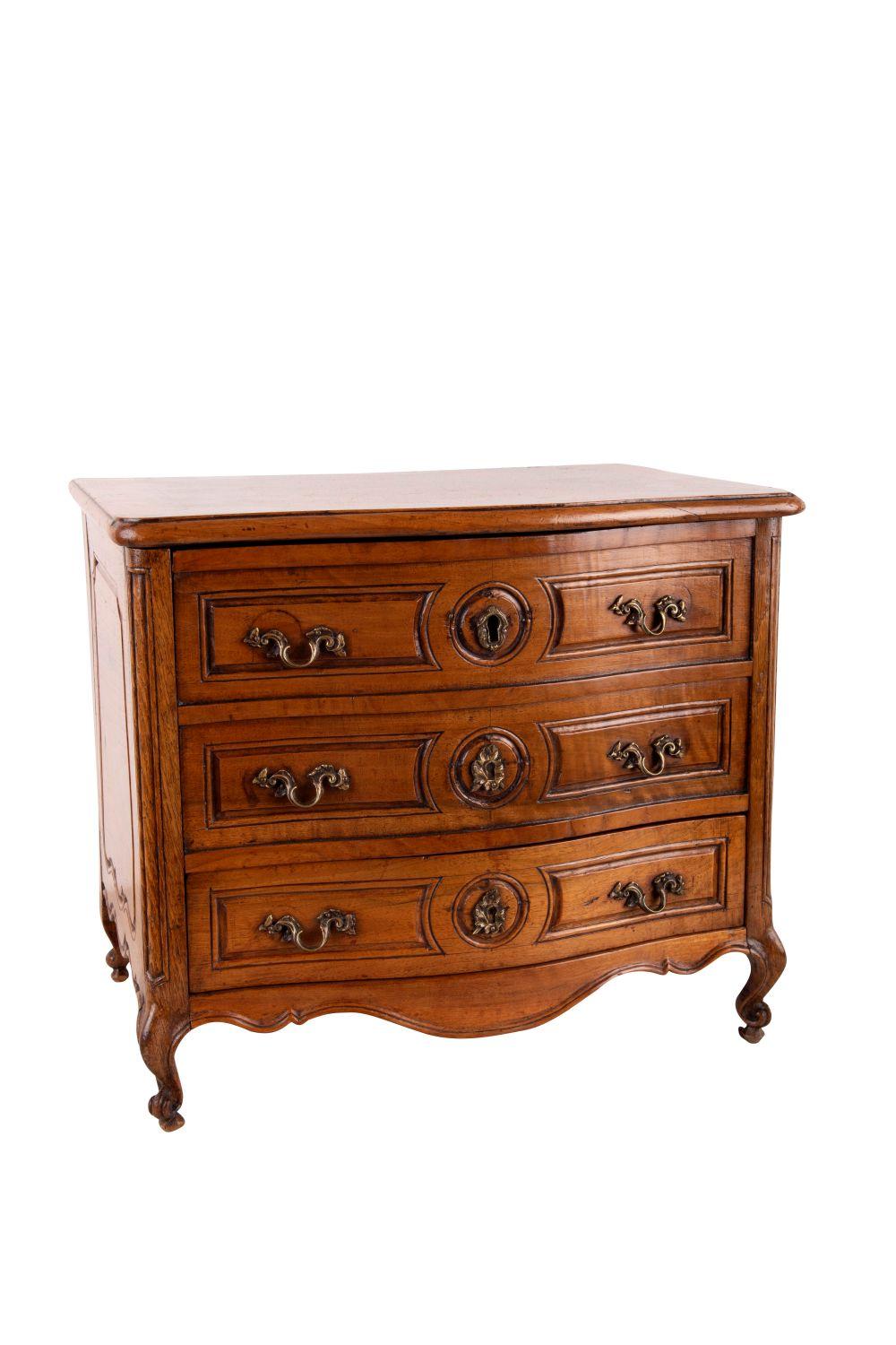 Appraisal: LOUIS XV STYLE CARVED WALNUT MINIATURE COMMODE inches wide inches