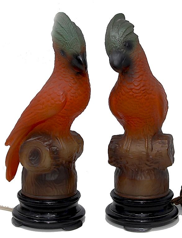 Appraisal: Pair Of Tiffin Art Glass Parrot Lamps Pr Tiffin Parrot