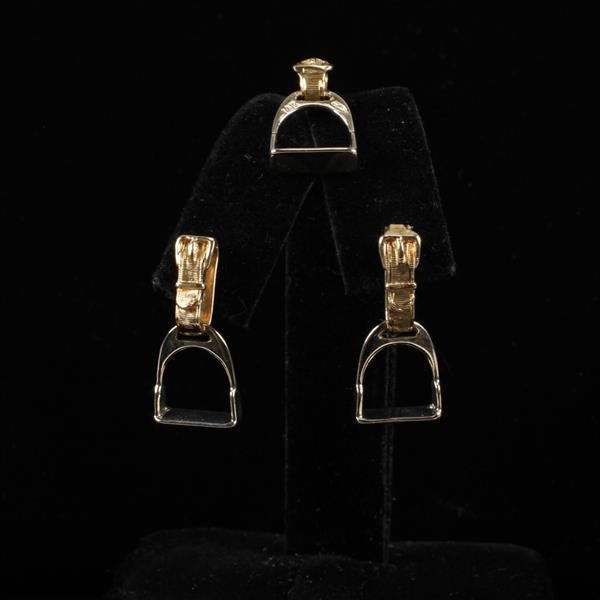 Appraisal: Yellow White Gold K Horse Stirrup Derby pc Earrings and