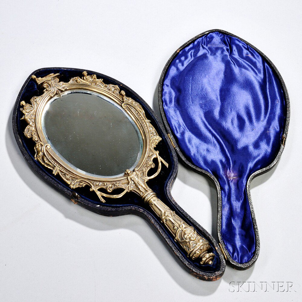 Appraisal: English Bronze Hand Mirror late th century with classical figures