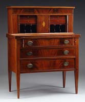 Appraisal: TWO PART HEPPLEWHITE INLAID TAMBOUR SECRETARY Top section having hidden