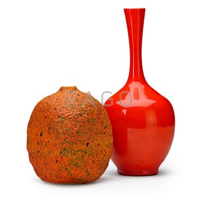 Appraisal: POLIA PILLIN - Two vases volcanic orange glaze and glossy