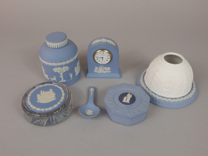 Appraisal: Assorted items of Wedgwood blue Jasperware to include a tea