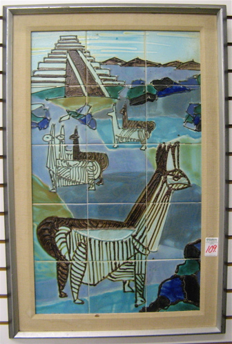 Appraisal: AN ART FRIEZE FIFTEEN ART TILES in a frame by