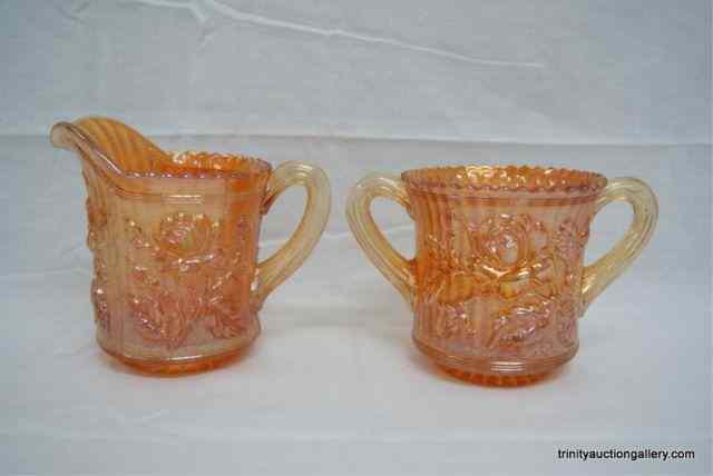 Appraisal: Vintage Amber Carnival Glass Rose Cream SugarThis is for a