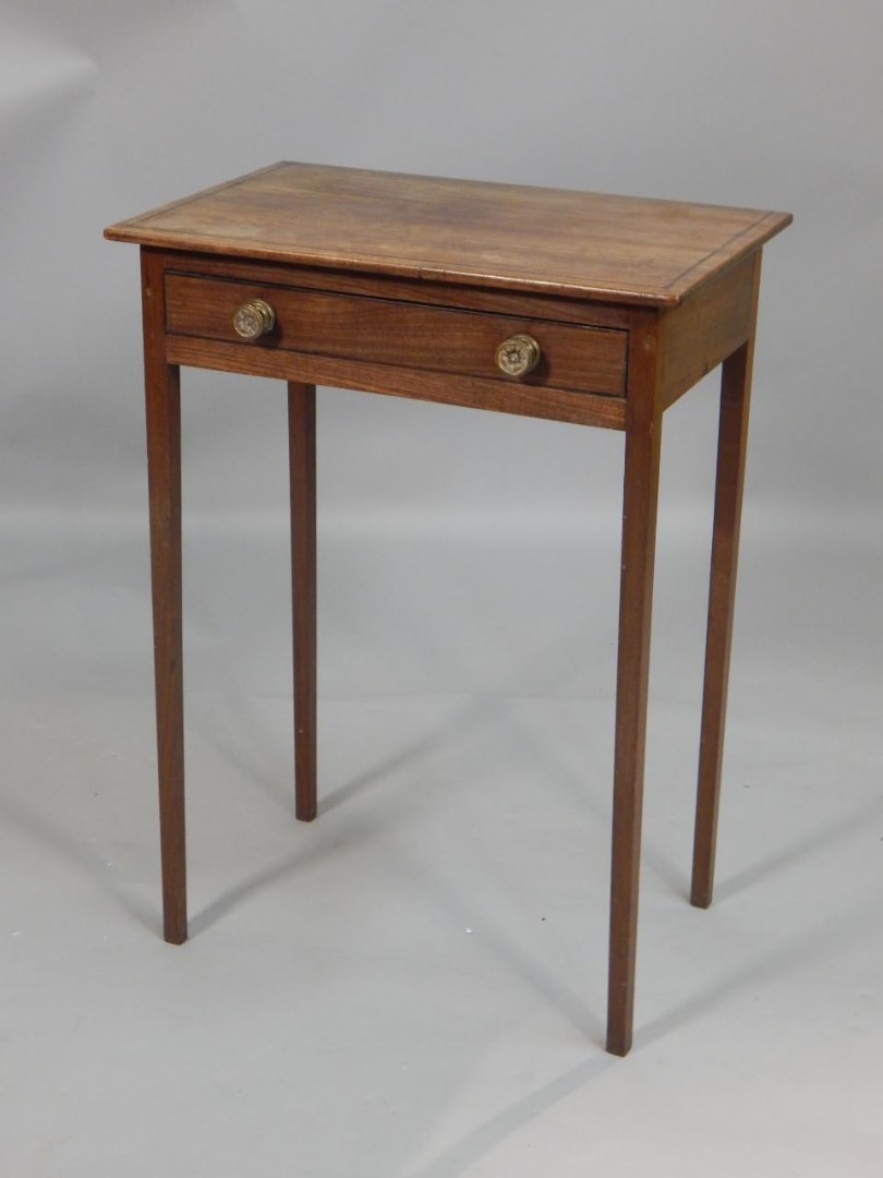 Appraisal: An early thC mahogany and ebony strung side table the