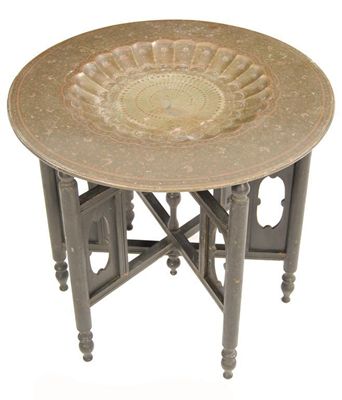 Appraisal: A Kashmiri brass and polychrome decorated table the detachable top