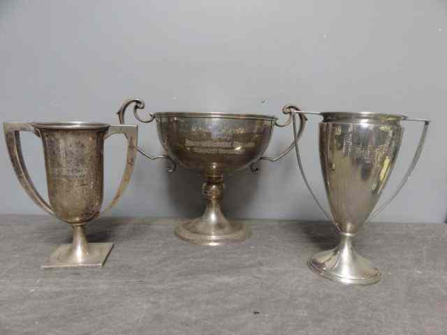 Appraisal: STERLING Vintage Presentation Horse Trophies signed Caldwell '' wide x