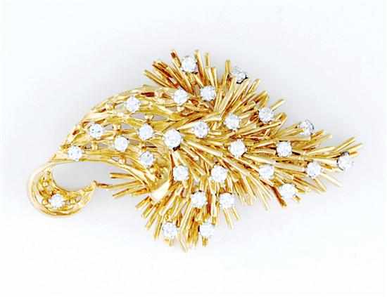 Appraisal: Diamond set gold leaf-form brooch twenty-six round-cut diamonds approximately ctw