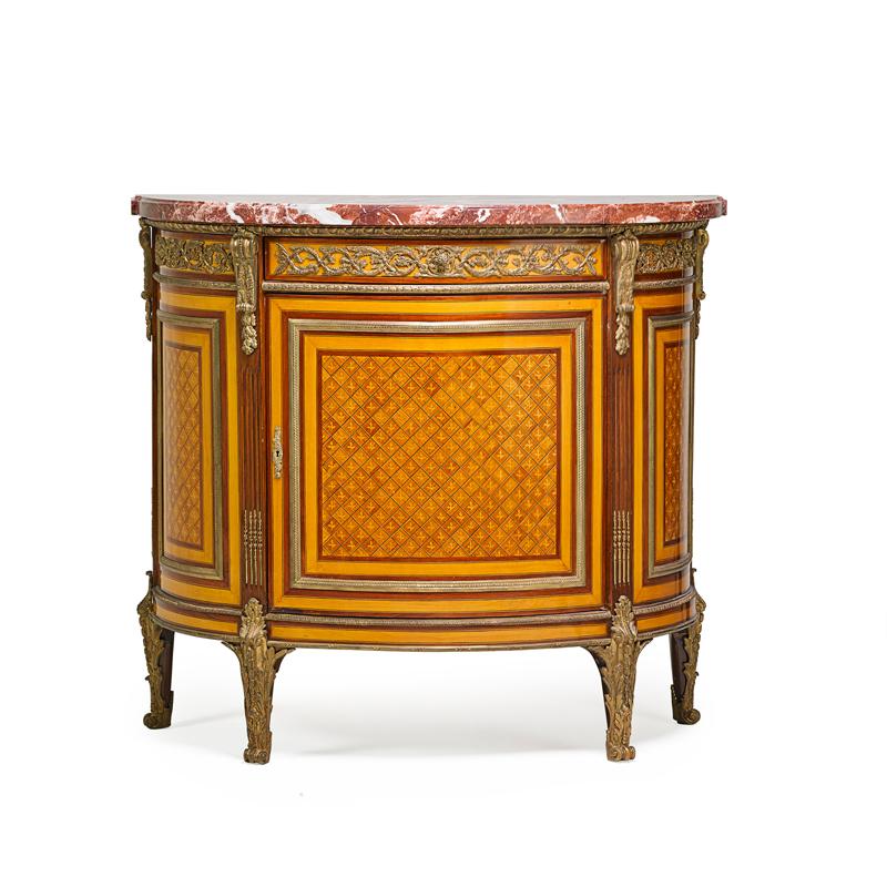 Appraisal: TRANSITIONAL LOUIS XV STYLE CABINET Gilt metal mounted with parquetry