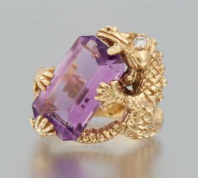 Appraisal: An Interesting Alligator and Amethyst Ring k yellow gold ring