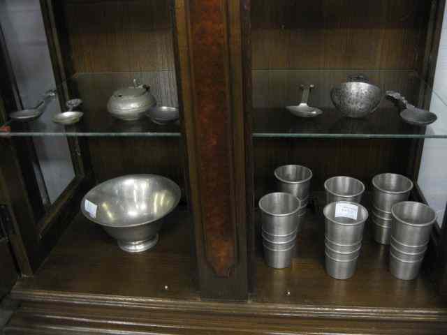 Appraisal: pc Pewter Collection bowl ladle spoons tumblers