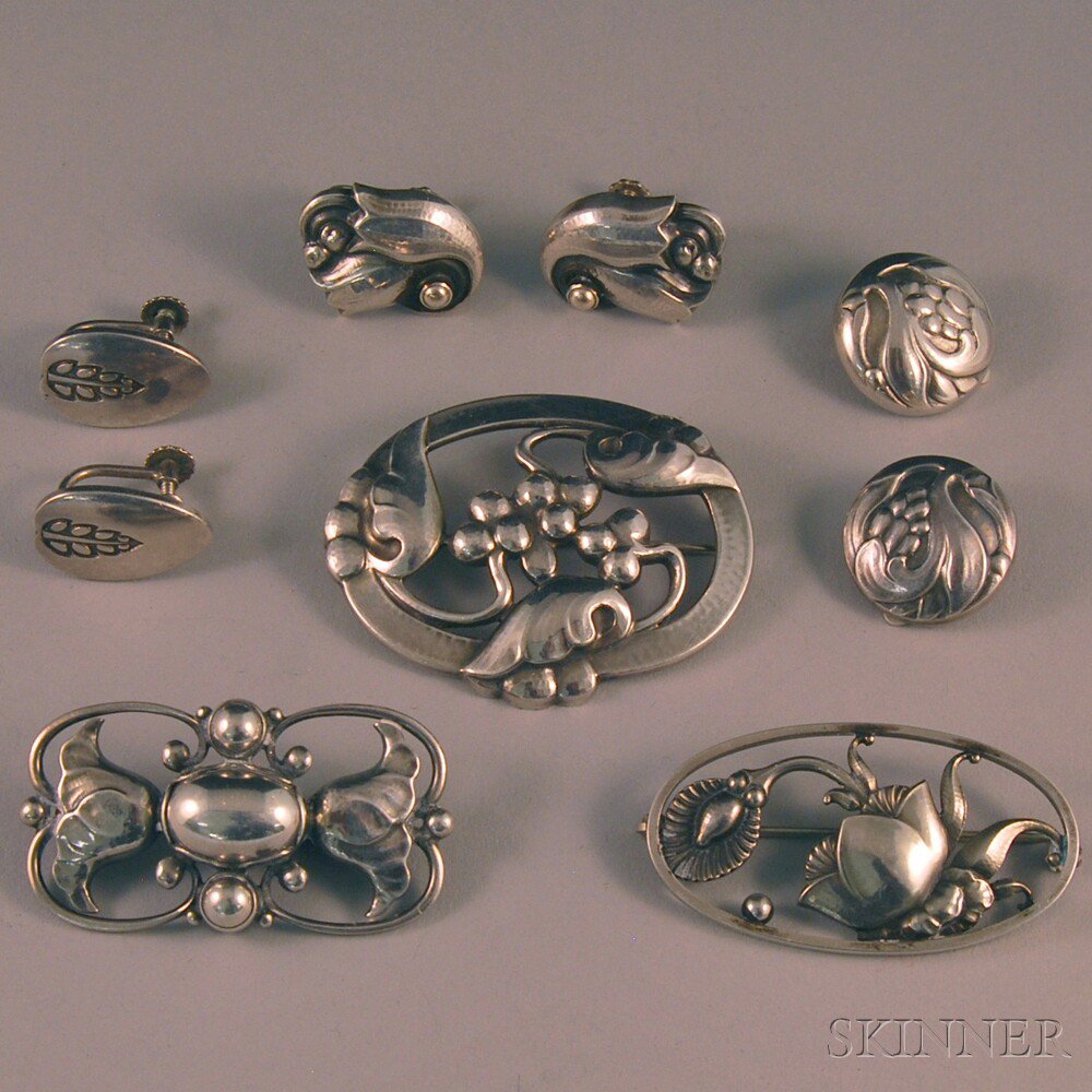 Appraisal: Small Group of Georg Jensen Sterling Silver Jewelry Copenhagen post-