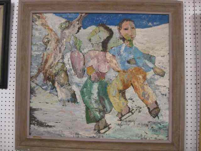 Appraisal: Alfred Regomay Oil on Canvas couple ice skating well listed