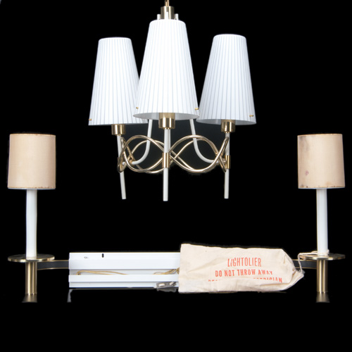 Appraisal: LIGHTOLIER Two lighting fixtures a double wall-sconce with plastic and