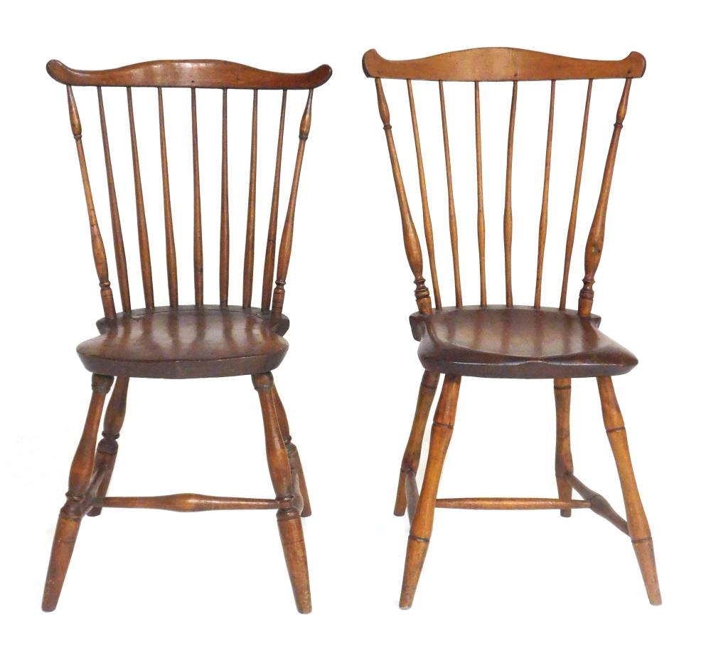 Appraisal: Two Windsor fan back side chairs near pair American th