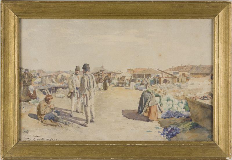 Appraisal: Russian School th th c Market Scene watercolor on paper