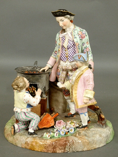 Appraisal: - Meissen porcelain figural group roasting chestnuts h x w