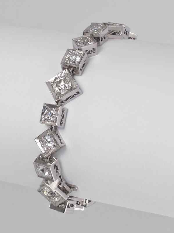 Appraisal: PLATINUM CT DIAMOND BRACELET Custom hand crafted platinum link bracelet