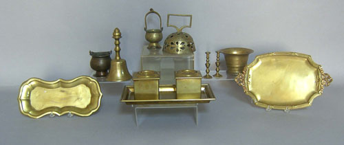 Appraisal: Brass table articles to include bells morter standish etc